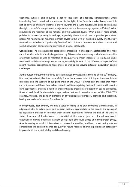 Sustainability and adequacy of pensions in EU countries. A cross ...