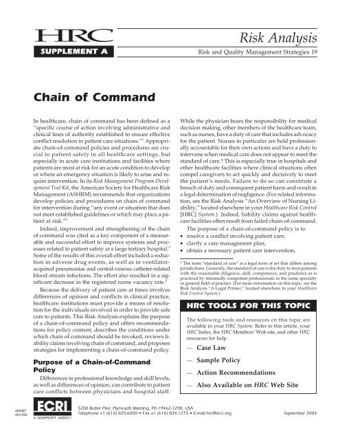 Chain of Command - MCIC Vermont Patient Safety Documents