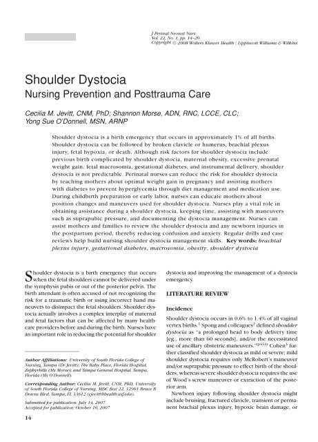 Shoulder Dystocia - Lippincott Williams & Wilkins