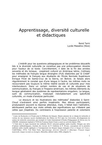 Apprentissage, diversitÃ© culturelle et didactiques