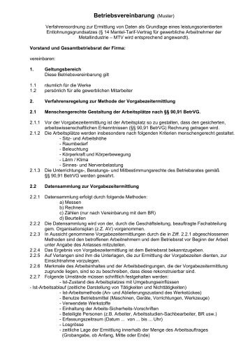 Betriebsvereinbarung (Muster) - Johann Mitterhauser GmbH