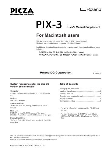 Roland Macintosh User Manual for the PIX-3 - Support - Roland