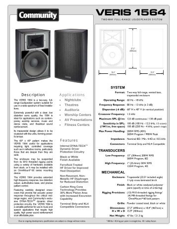 Veris15-64 Spec Sheet - Community Professional Loudspeakers