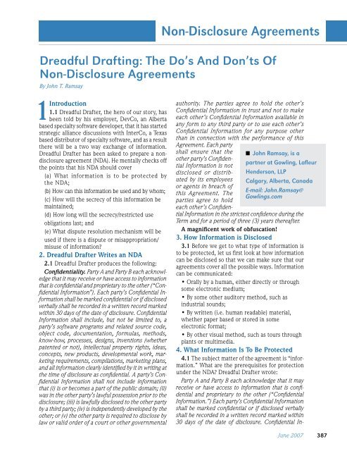 Dreadful Drafting: The Do's and Don'ts of Non-Disclosure ... - Gowlings