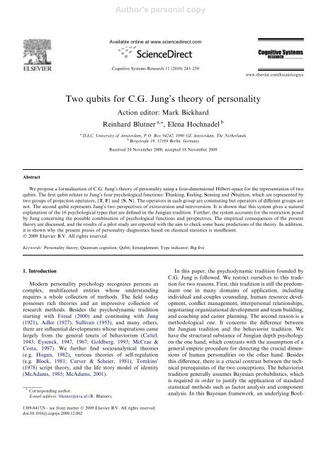 Two Qubits For C G Jung S Theory Of Personality Reinhard Blutner