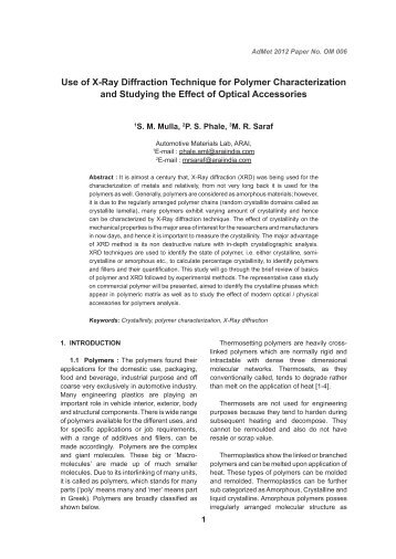 Use of X-Ray Diffraction Technique for Polymer Characterization ...