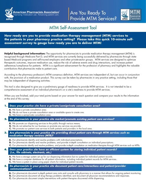 MTM Self-Assessment Tool - American Pharmacists Association