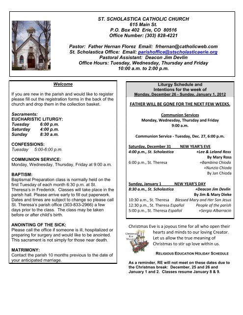 St Scholastica Catholic Church 615 Main St Po Box 402