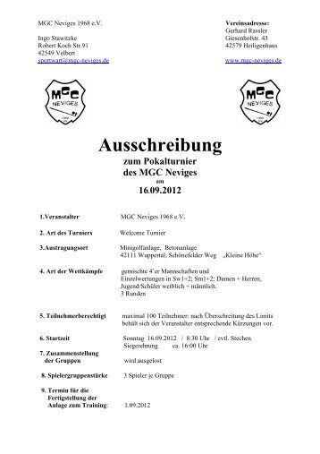 Ausschreibung zum Pokalturnier des MGC Neviges