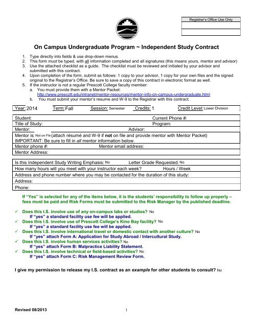 Independent Study Contract - Prescott College