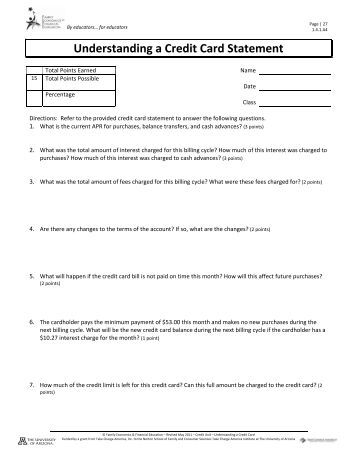 29 Understanding A Credit Card Statement Worksheet Answers