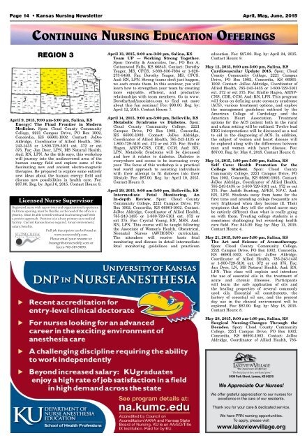 Kansas Board of Nursing Newsletter - April 2015