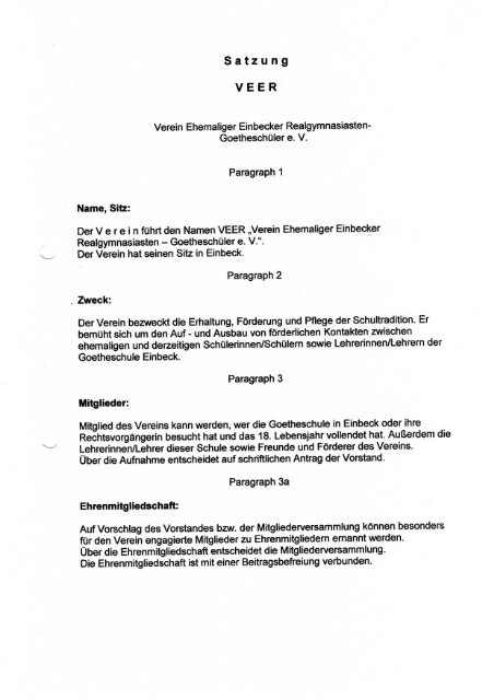 Satzung VEER - Goetheschule Einbeck