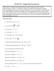 MATH 135 â Sample Final Exam Review - Missouri State University