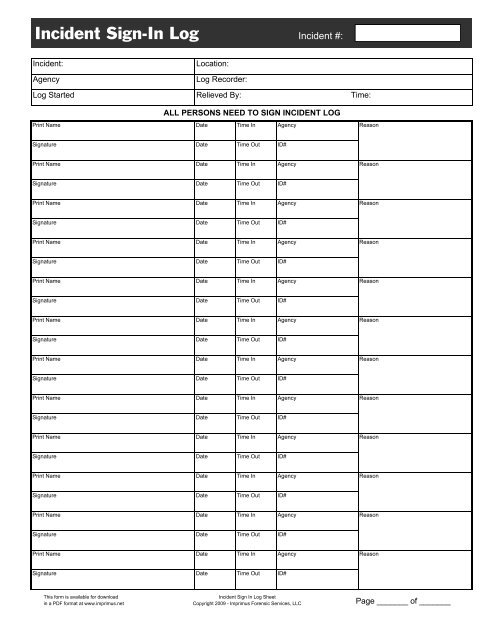 Incident \ Crime Scene Log - Imprimus Forensic Services