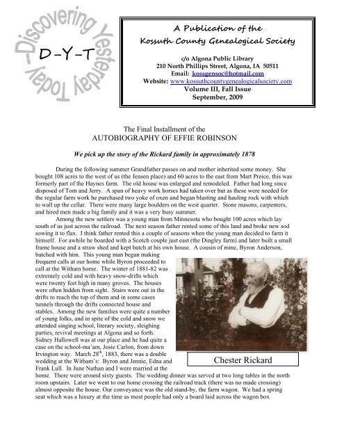 September 2009 - Kossuth County Genealogical Society