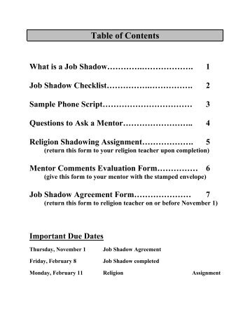 Job Shadow Packet - Marian High School