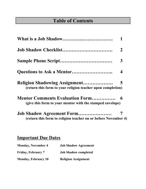 What is a Job Shadow? - Marian High School