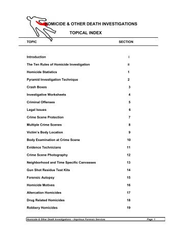 homicide & other death investigations topical index - Imprimus ...