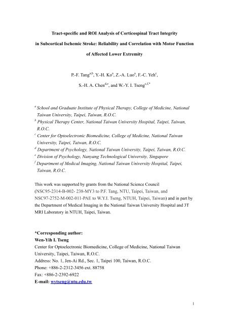 Tract Specific And Roi Analysis Of Corticospinal Tract Integrity In