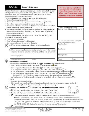 SC-104 Proof Of Service (Small Claims)