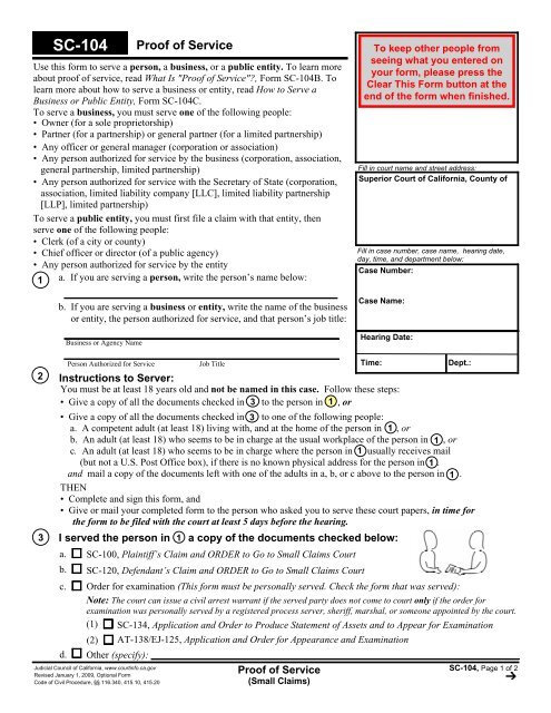 SC-104 Proof Of Service (Small Claims)