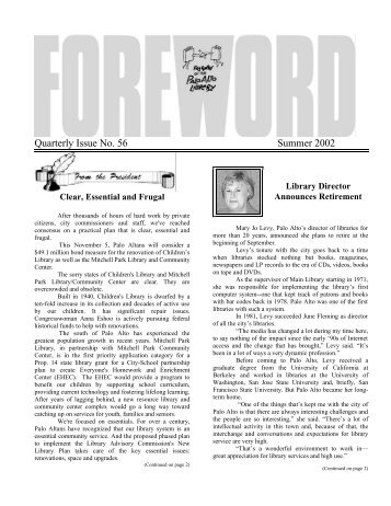 Quarterly Issue No. 56 Summer 2002 - Friends of the Palo Alto Library