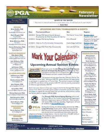 Upcoming Annual Section Events February Newsletter - PGA Georgia