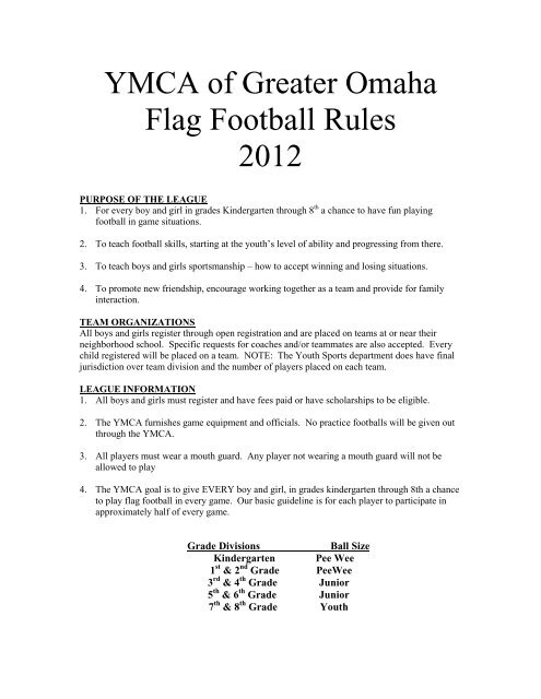 Recreational Flag Football Rules - Youth Sports YMCA