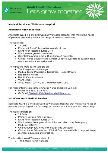 Medical Service at Waitakere Hospital Anawhata ... - HainesAttract