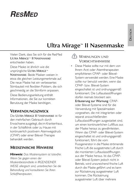 Ultra Mirageâ¢ II Nasal Mask - Nord Service Projects GmbH