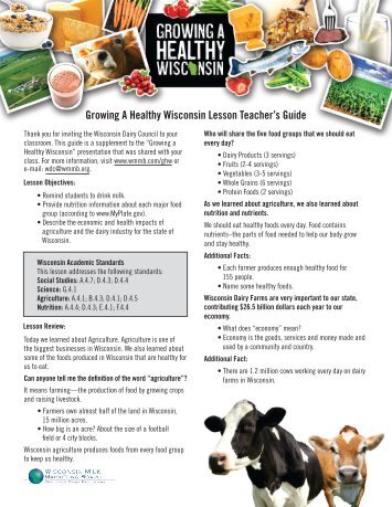 Teacher's Guide - Wisconsin Milk Marketing Board (WMMB)