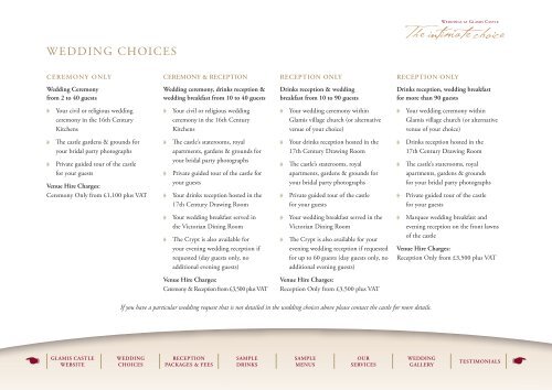 glamis castle website wedding choices wedding packages & fees ...
