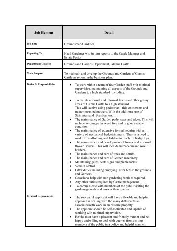 Job Description Example - Glamis Castle