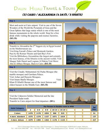 (3) Cairo / Alexandria (4 Days / 3 Nights) - Daun Hijau Travel.com