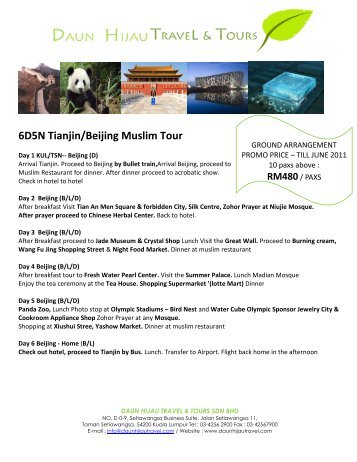 6D5N Tianjin/Beijing Muslim Tour - Daun Hijau Travel.com :::Your ...