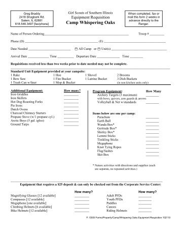 Camp Whispering Oaks Equipment Requisition Form - Girl Scouts of ...