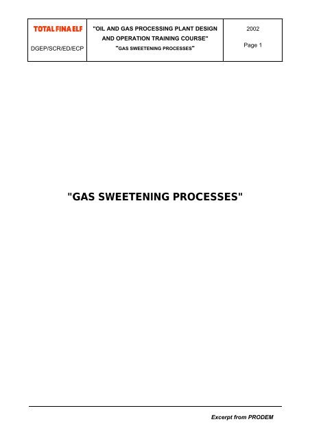 Gas Sweetening Processes