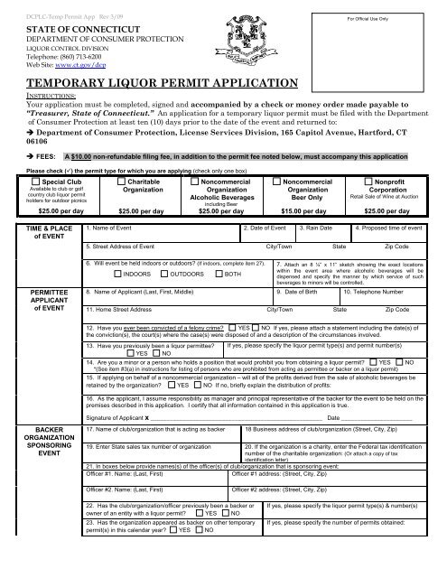 temporary liquor permit application - CT.gov