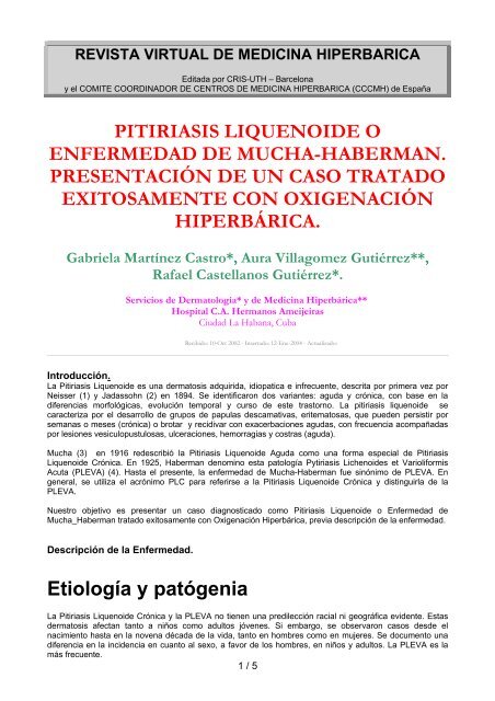 pitiriasis liquenoide o enfermedad de mucha-haberman ...