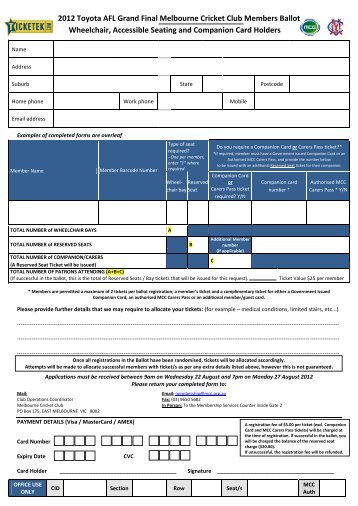 disabled seating and wheelchair spaces booking form - Melbourne ...