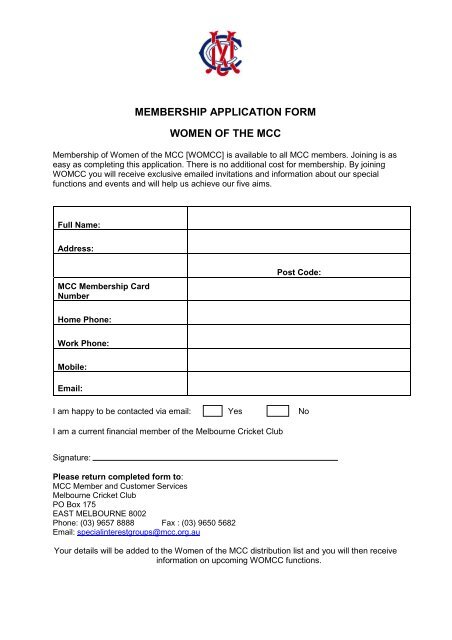 application form - Melbourne Cricket Club