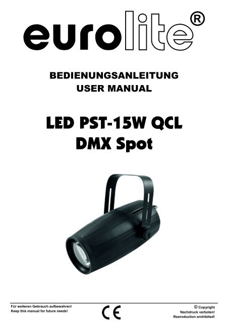 EUROLITE LED PST-15W QCL DMX Spot User Manual