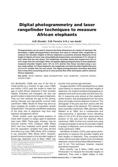 Digital photogrammetry and laser rangefinder techniques to ... - CERU
