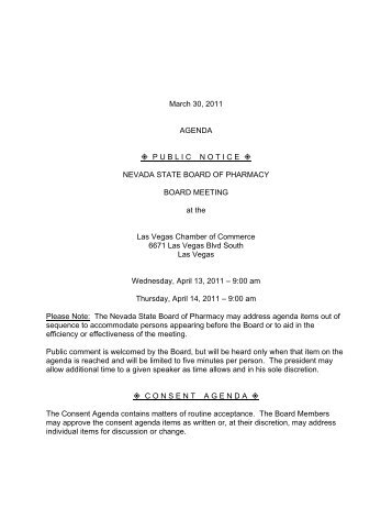 April 13-14, 2011 - Nevada State Board of Pharmacy