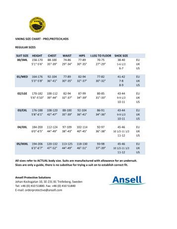 VIKING SIZE CHART - PRO,PROTECH,HDS REGULAR ... - Desco