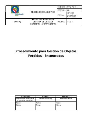 Procedimiento para GestiÃ³n de Objetos Perdidos - Encontrados