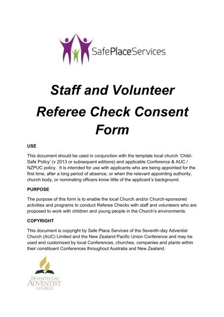 Referee Check Consent Form - Safe Place Services