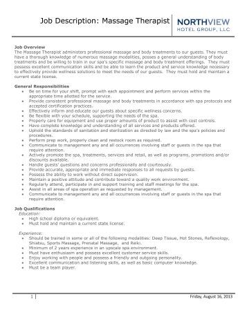 therapist job description resume