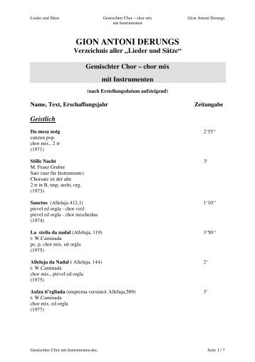 Gemischter Chor mit Instrumenten - Gion Antoni Derungs